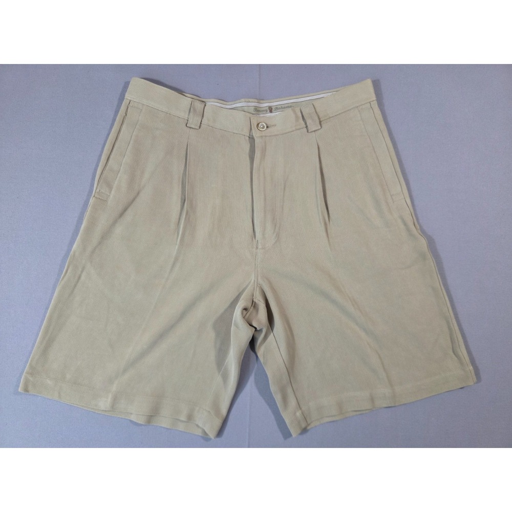Tommy Bahama Shorts Mens 32 Beige 100% Silk Pleated Dress Tropical Old Money